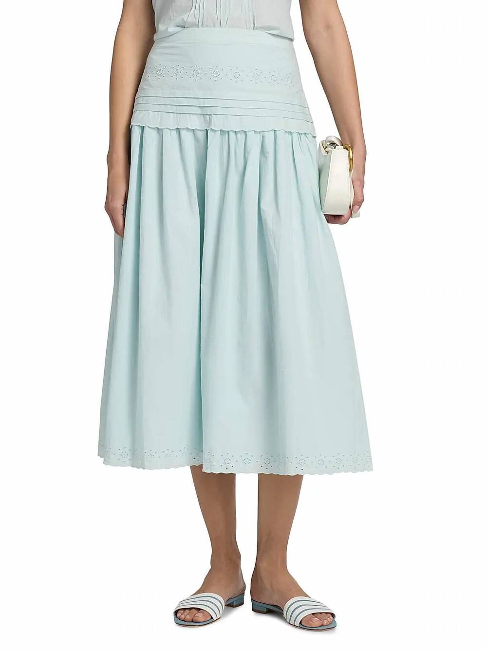 NEW CIAO LUCIA women's irati embroidered cotton skirt in baby blue